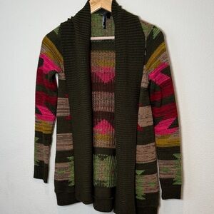 O'Neill Olive Pink Geometric Knit Cardigan Sweater Shawl Collar XS